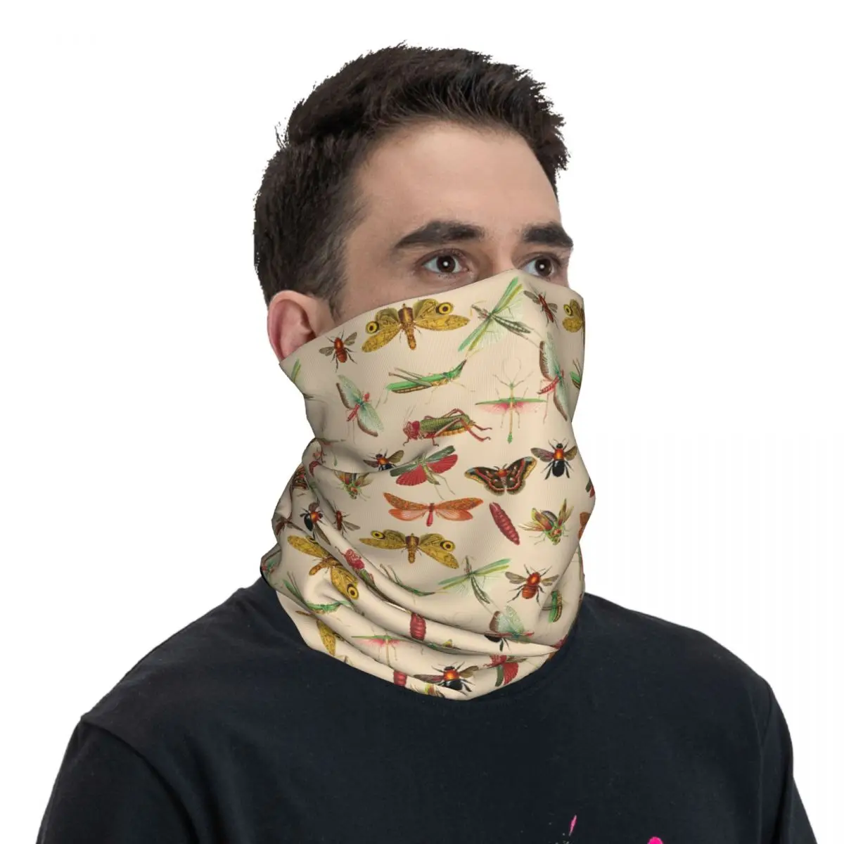 Vintage Bugs And Insects Illustration Bandana Neck Gaiter Printed Mask Scarf Multi-use FaceMask Hiking Fishing Unisex Adult