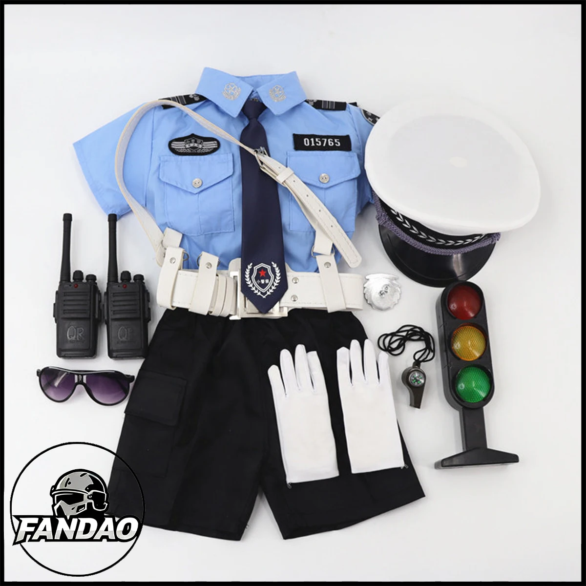 

Kids Boys Summer Police Officer Outfit Set for School Children's Day Performance Security Traffic Cop Role Play Catwalk Costume