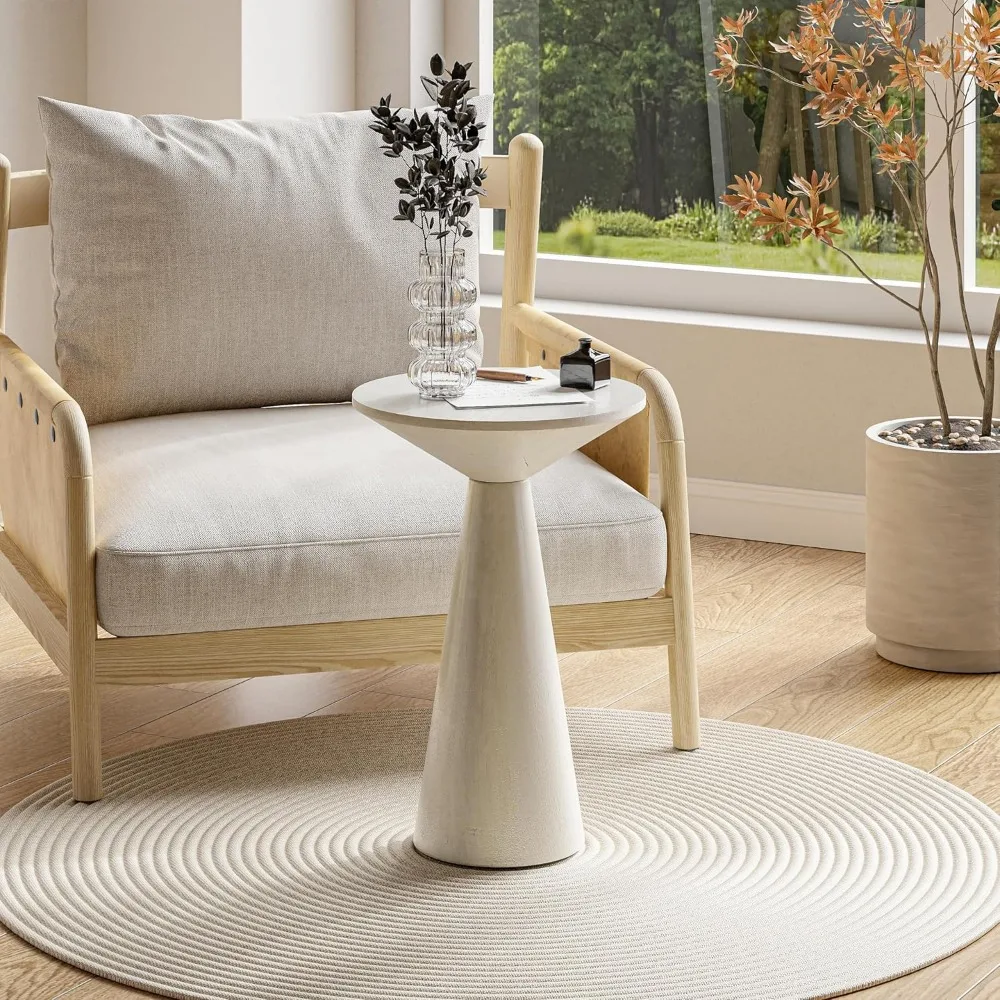 حامل نباتات خشبي مستدير ريفي وطاولة نهاية صغيرة لمساحات غرفة المعيشة، مناسبة لعرض مارتيني والمشروبات #6