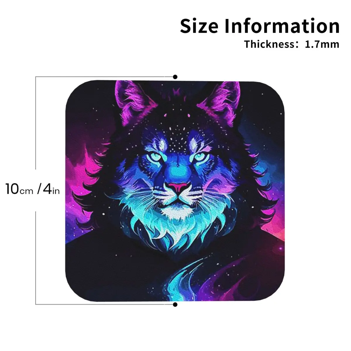 Cosmic Neon Tiger Spirit Space Galaxy Wolf Lion Face Coasters PVC Leather Placemats Coffee Mats for Decor Dining Pads Set of 6