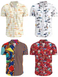 Festive Carnival Short Sleeve Hawaiian Shirt Men Summer Mens Hawaiian Shirts Casual Tropical Plants Print Beach Aloha Shirt Men