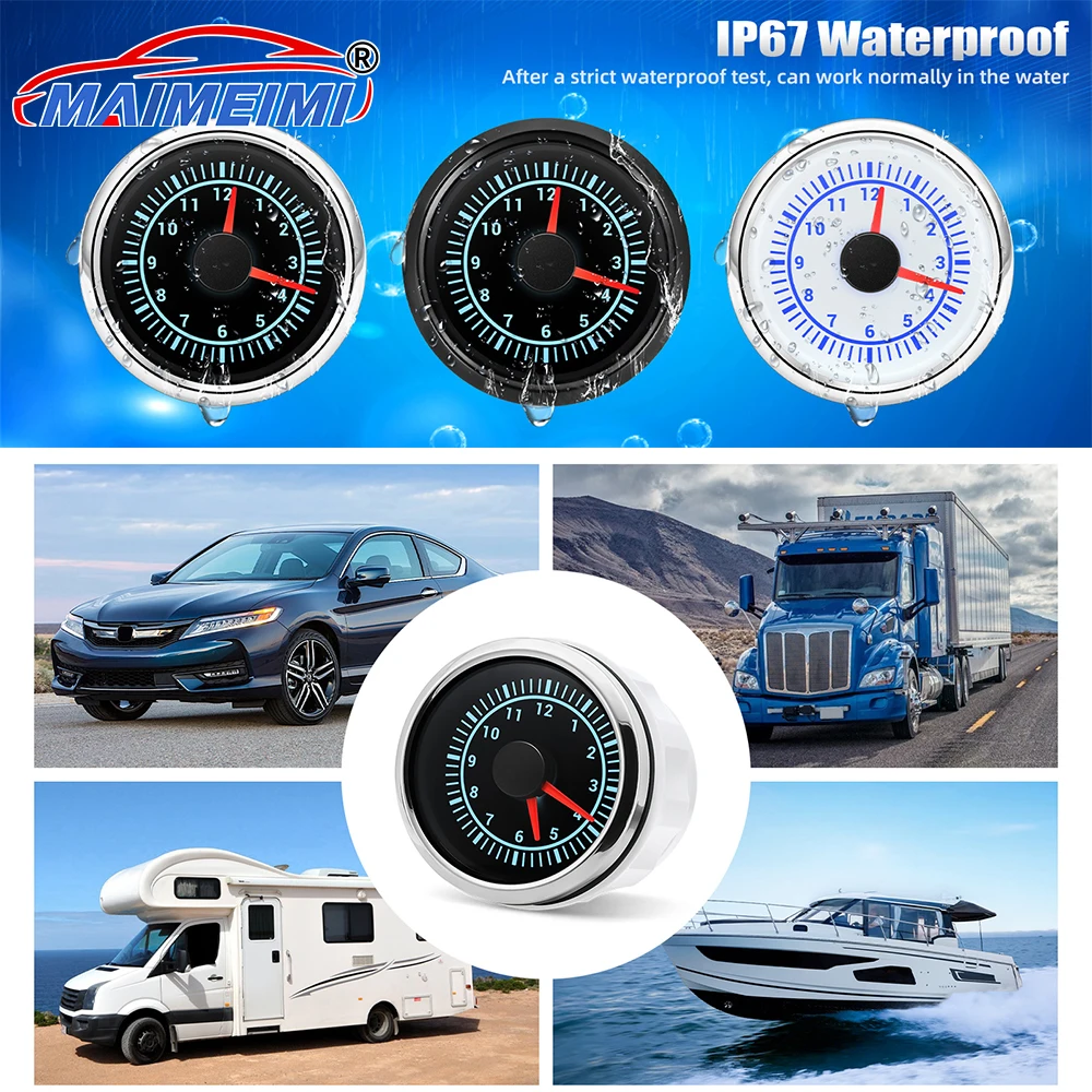 

52 мм часы, 12 часов, 7 цветов, подсветка, водонепроницаемые часы, автомобильные датчики, часы для лодки, 9-32 В для автомобилей, лодок, грузовиков