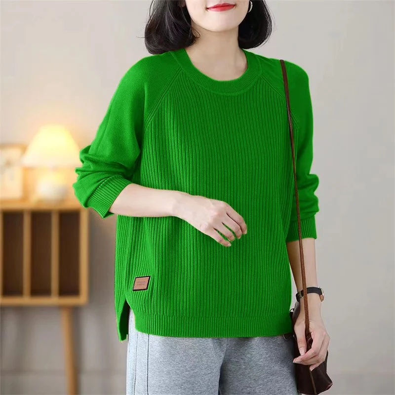 2024 Spring Autumn New Sweaters Women\'s Thin Knitwear Long Sleeve Large Size Coat Loose Fashion Crewneck Bottom Shirt Female Top