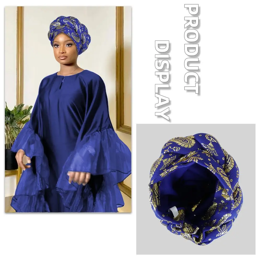 Fashion Polyester Cross Brim Beanie Solid Color Gold Foil Printed Women Cap Elastic Casual Braided Headwear Women