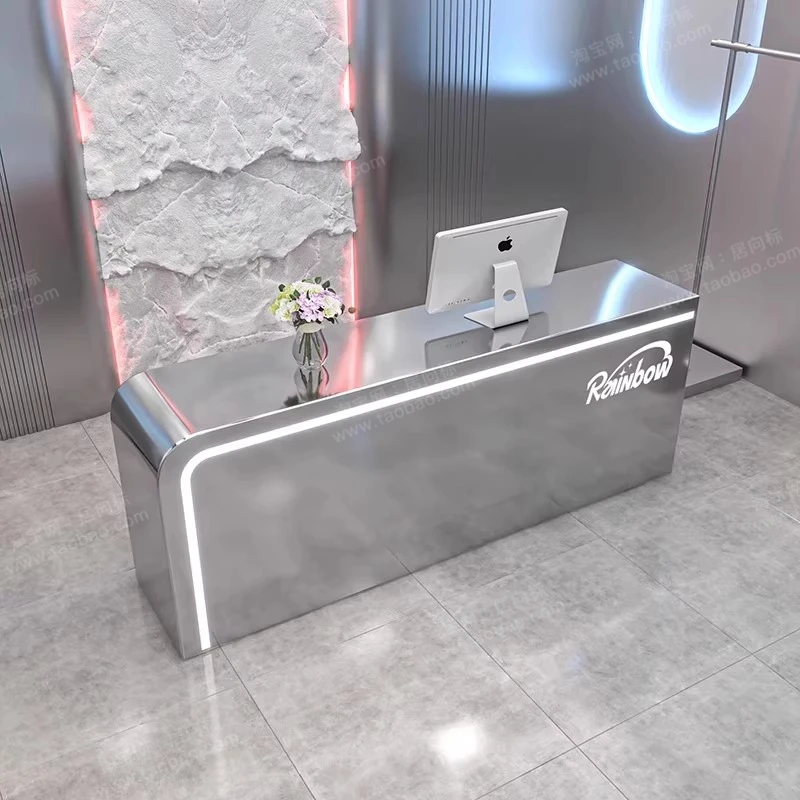 

Design Silver Front Desk Reception Counter Hotels Classic Luxury Reception Desks Beauty Salon Mostrador Recepcion Furniture
