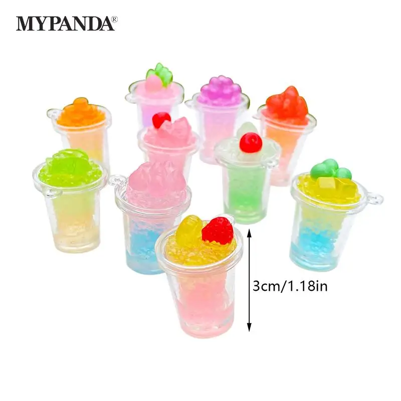 2Pcs Luminous Fruit Ice Cream Cup Ornament Mini Color Micro Landscape Decoration Dollhouse Miniature Toy