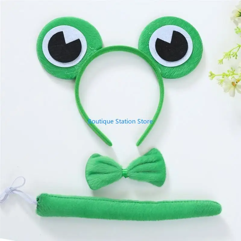 

Y55F Ears Headband Bowtie Tail Mouse Dog Cow Leopard Tigeres Costume Set Kids Halloween Costume Cosplay Party Props