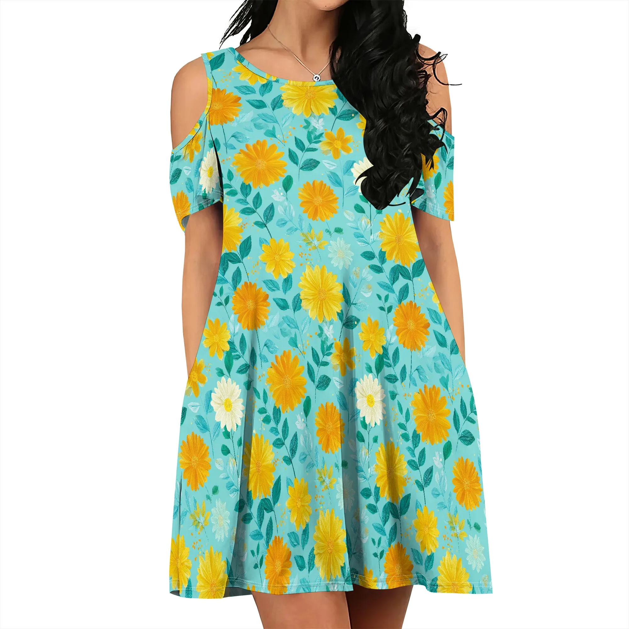 Robes d'été pour femmes, t-shirt décontracté, manches courtes, motif floral, couverture de plage avec poches