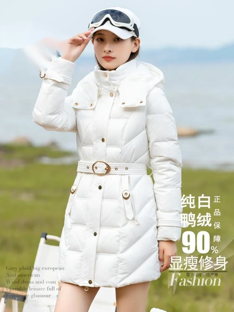 TXii New Winter Women's Mid-length Down Jacket Slim-fit Thickened Fashion Small 90% White Duck Down S-4XL