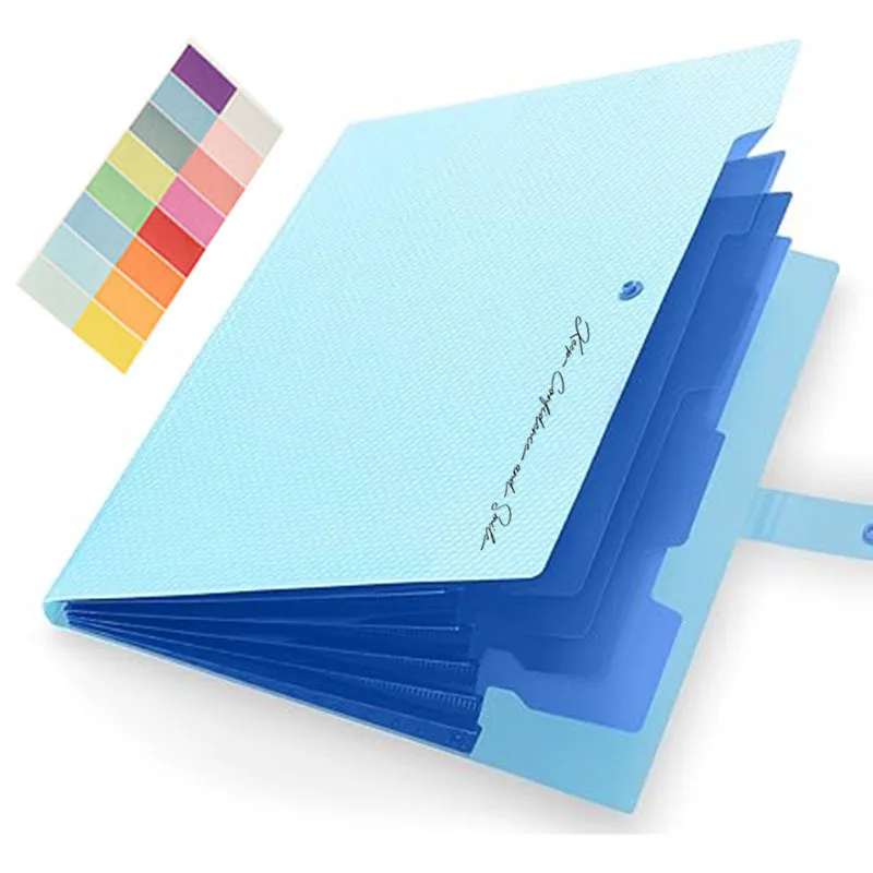

5 Pocket Plastic Pouch with Snap Button Accordion Folder File Organization A4 Size Document Folders WJJ06