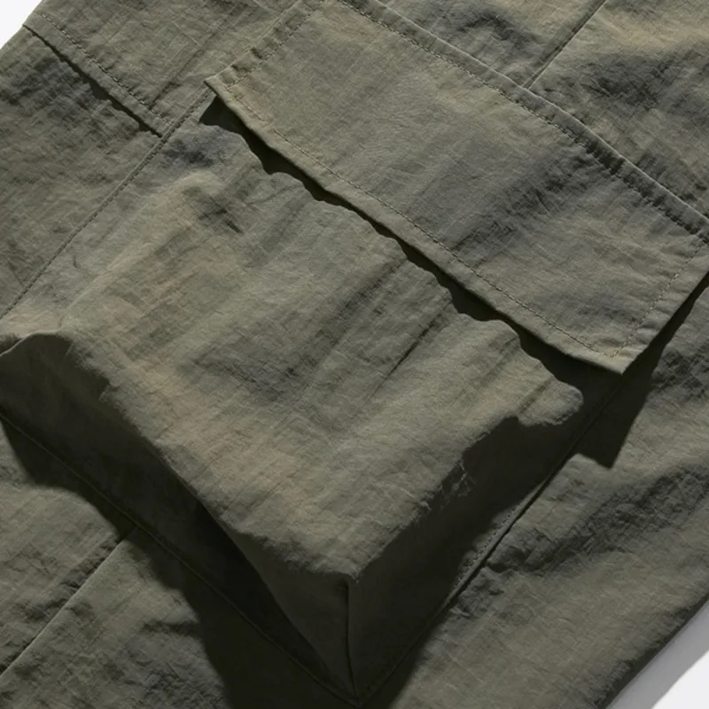 Pantalones Cargo multibolsillos para hombre, pantalón holgado de pierna recta, plisado, Color sólido, cintura elástica, estilo Hip Hop, para