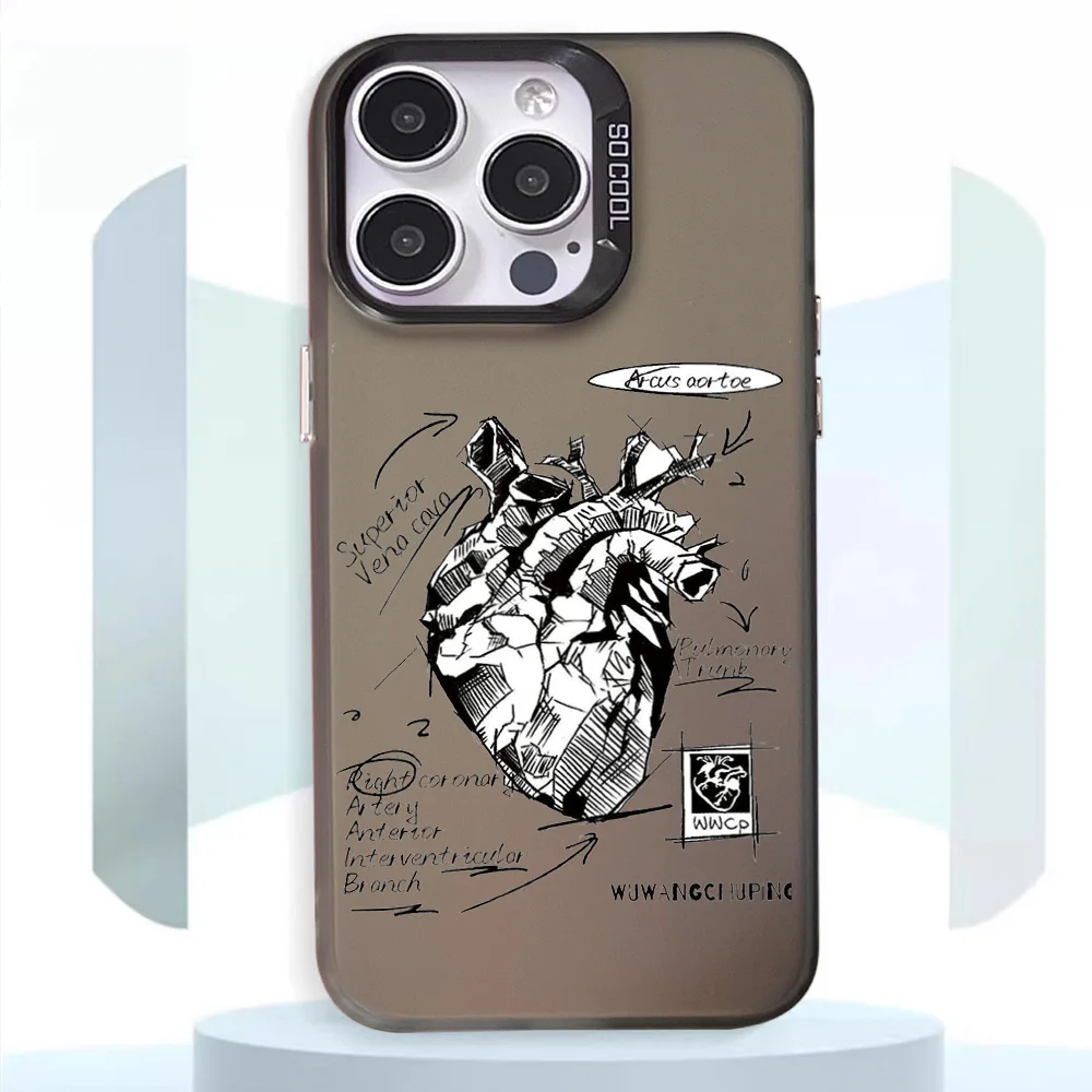 Creative Cardiovascular model Heart Medical Phone Case For iphone11 12 13 14 15 16 Pro Max Plus laser colorful silver IMD cover