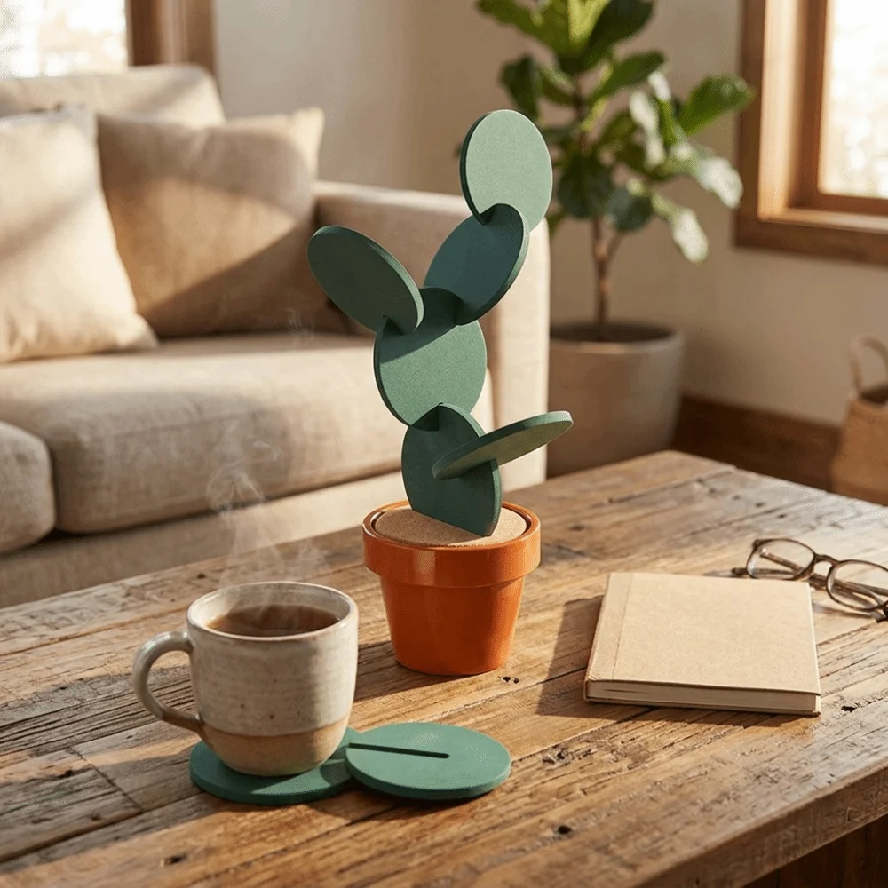 6Pcs Lightweight Heat Insulation Coaster Vivid Plant Shaped Smooth Burr-free Tea Cup Mat Heat Isolation Layer EVA and ABS