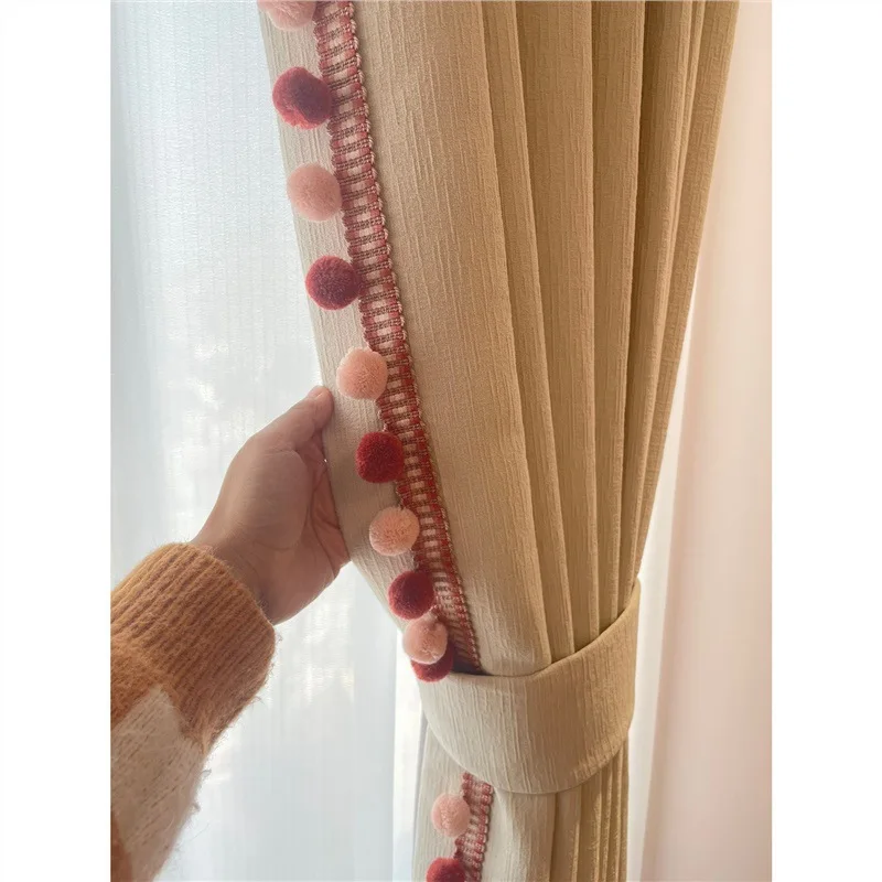 

Japanese Fine Wrinkle Curtains Living Room Bedroom Bay Window Balcony Cream White Girl Hairball Curtains