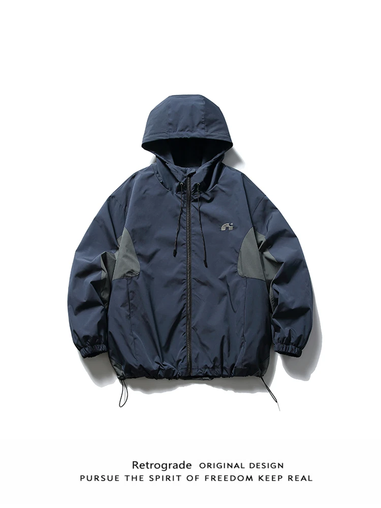 

Japanese Streetwear Brand Patchwork Color Blo Hooded Jaet Men's Spring Autumn Outdoor Casual Loose Functional Windbreaker