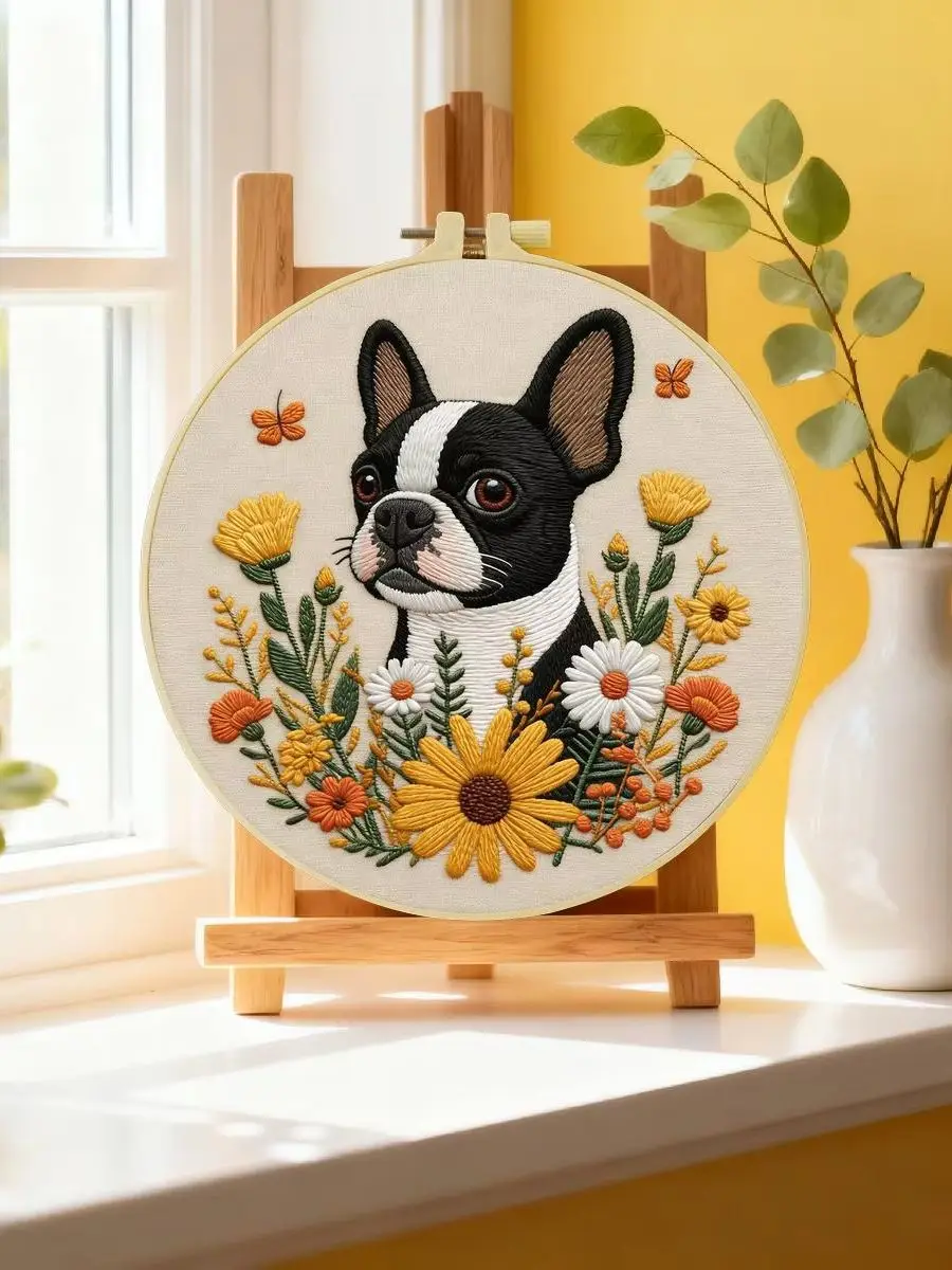 1 Stück 20X20CM/15X15CM 7,87/6,3 Zoll Hund-Stickerei-Starter-Kit DIY-Kit DIY-Stickerei-Set für Anfänger Heimdekoration – Detail 6