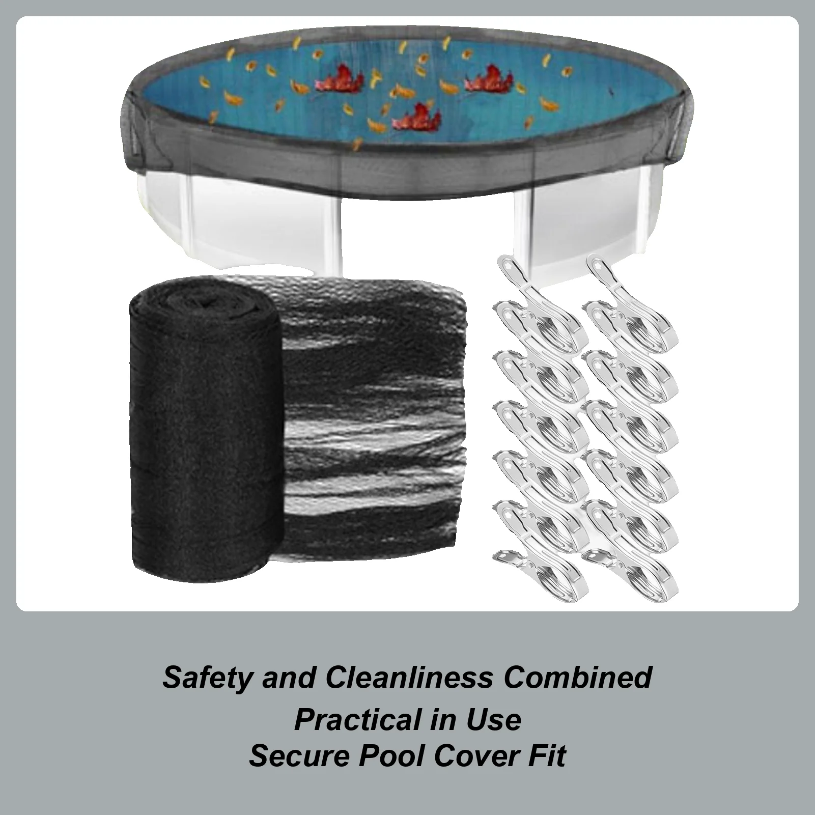 

Pool Cover Pool Safety Cover with 12 Clips Water Protective Net Sun Protection for Swimming Hot Tub Kids Pets Outdoor Backyard