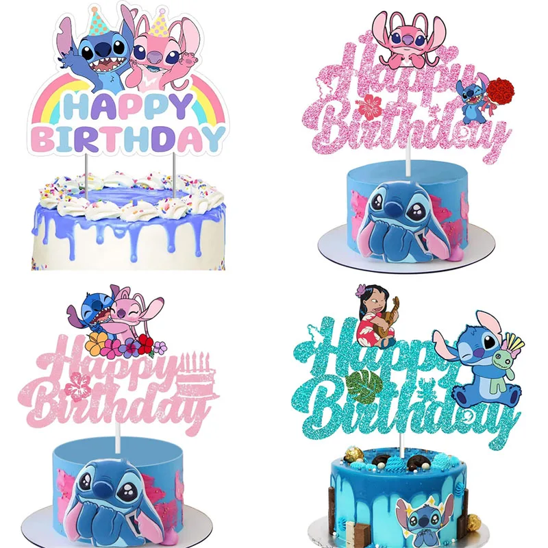 Lilo Stitch Decoração de bolo Anime Bluey Cake Topper Cartão Crianças Fontes de festa de aniversário Bandeira de aniversário de bebê presente