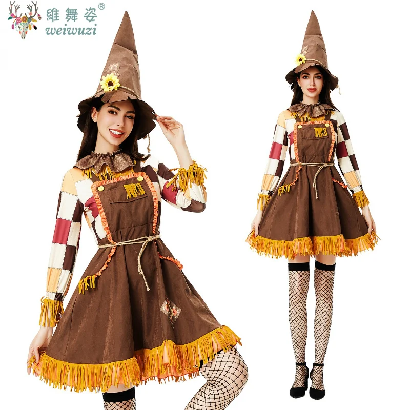 

Adult Women Carnival Halloween The Scarecrow Wizard Cosplay Costume Spooktacular Outfit Roleplay Funny Witch Party Fancy Dress