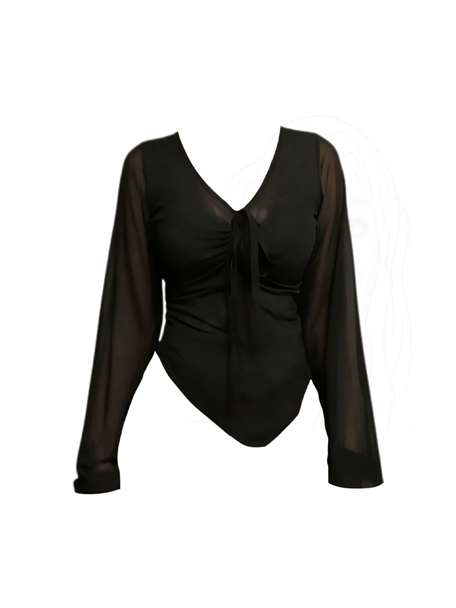 

Женская черная готическая футболка Y2k Gyaru, футболка 2000-х годов, винтажные эстетические футболки с длинными рукавами и v-образным вырезом, одежда весна-осень