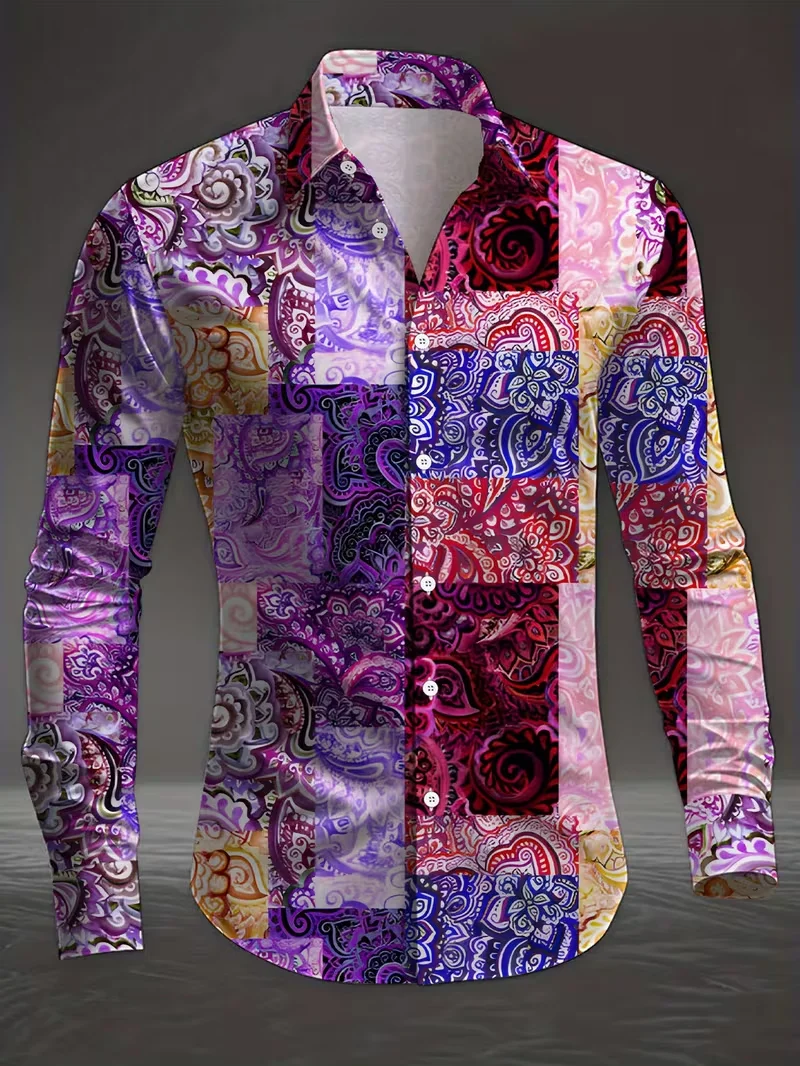 New men's long sleeved shirt with 3D line printing design, fashionable and luxurious printing, comfortable and soft top