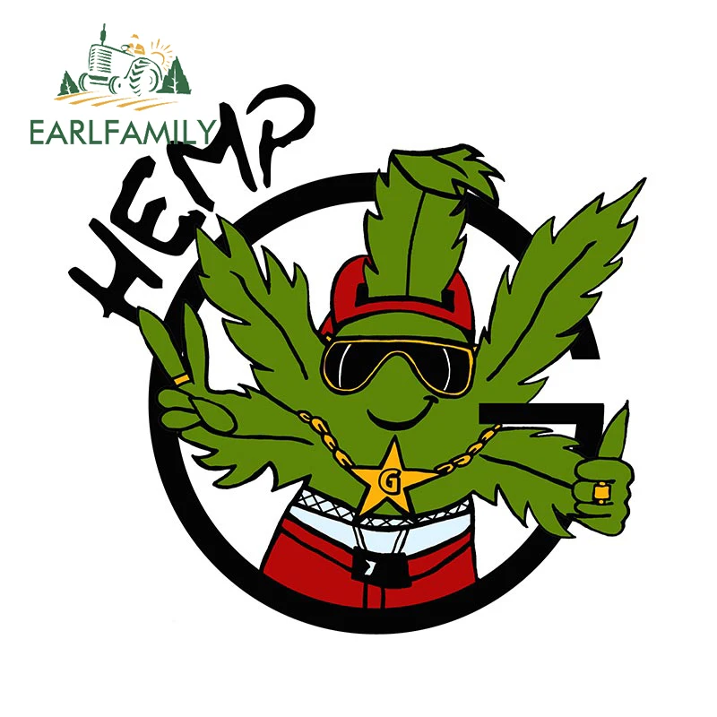 EARLFAMILY Cartoon Car Sticker Skateboard Guitar Sticker Leaf Hemp Stickers Cannabis Laptop Decal Rear Windshield Decoration