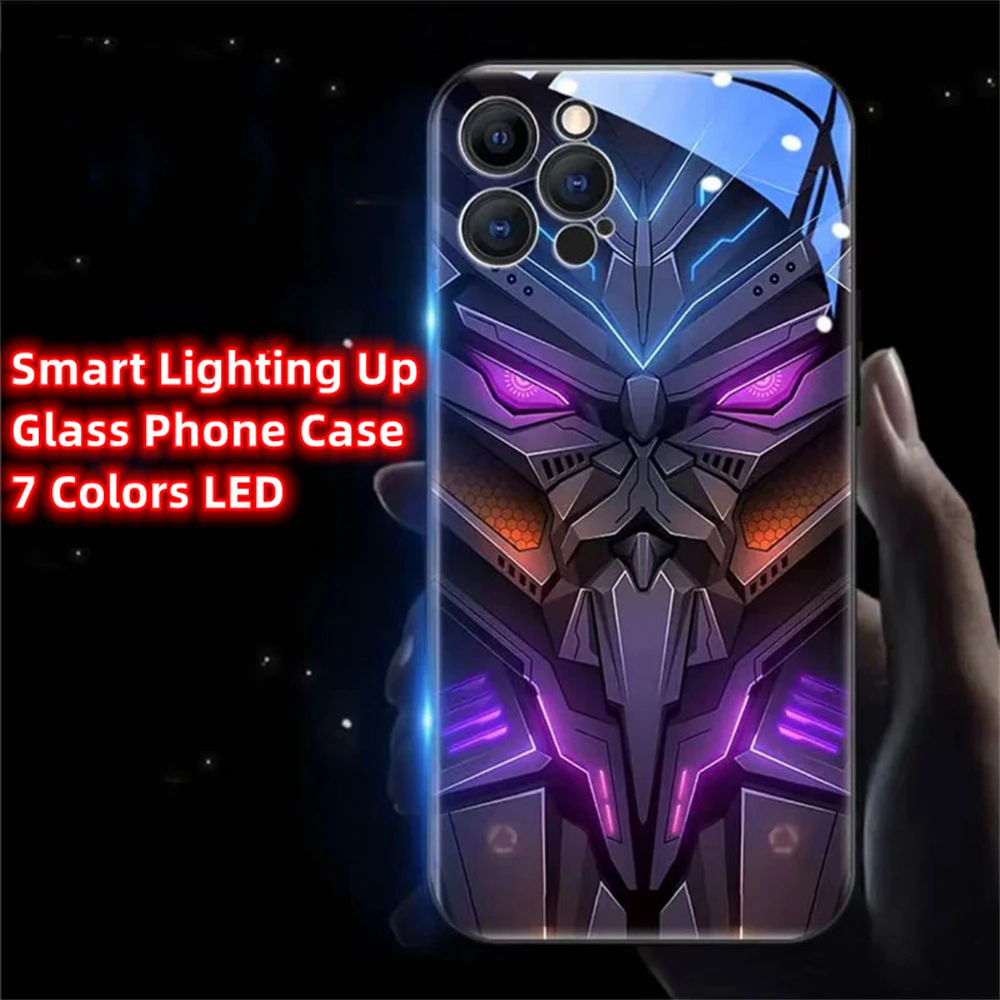 Luminous Mecha Design Voice Sensing LED Light Up Glowing Glitter Phone Case For iPhone 15 14 13 12 11 Pro Max XR XS Plus SE2020