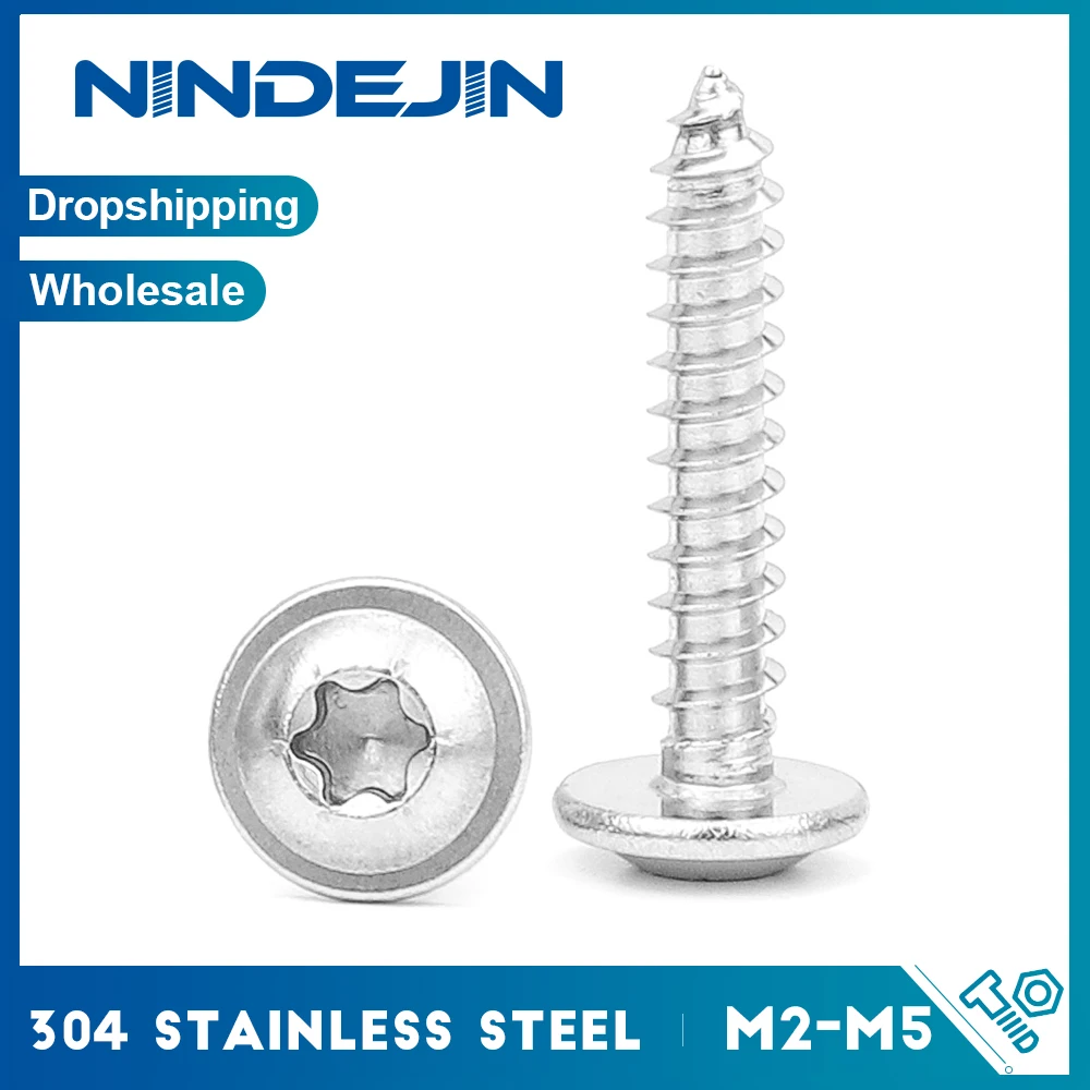 20-50pcs Torx Round Head with Collar Self Tapping Screw 304 Stainless Steel M2.6 M3 M4 M5 M6 M8 Six Lobe Star Wood Tapping Screw