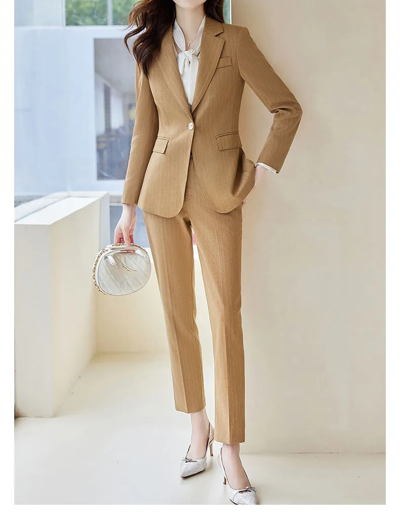 Tesco Office Suit 2 Piece For Women Blazer And Pants Striped Business Jacket For Office Lady Formal Pant Sets Interview Suits