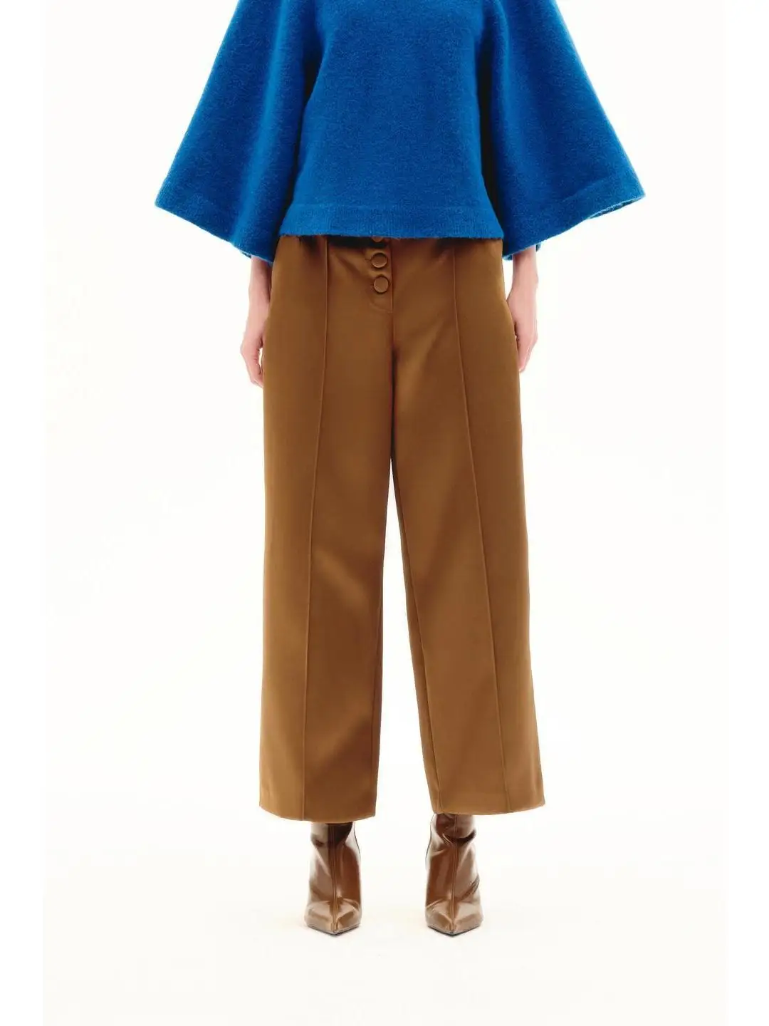 الشتاء عارضة عالية الخصر الساتان زرر التفاف Sle السراويل تنوعا واسعة الساق مريحة تناسب السيدات السراويل عالية الخصر #4