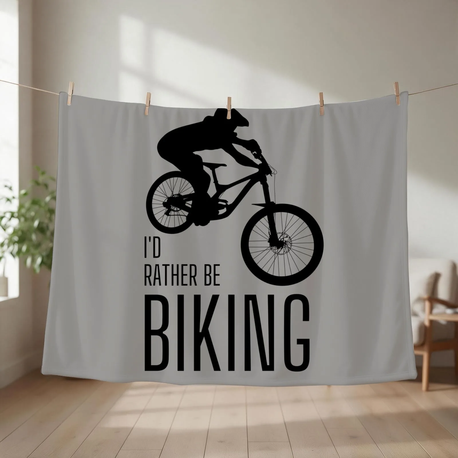 I'd rather be biking. MTB. Mountain biker. Downhill. Black Throw Blanket couch cozy soft plush fuzzy picnic outdoor blanket