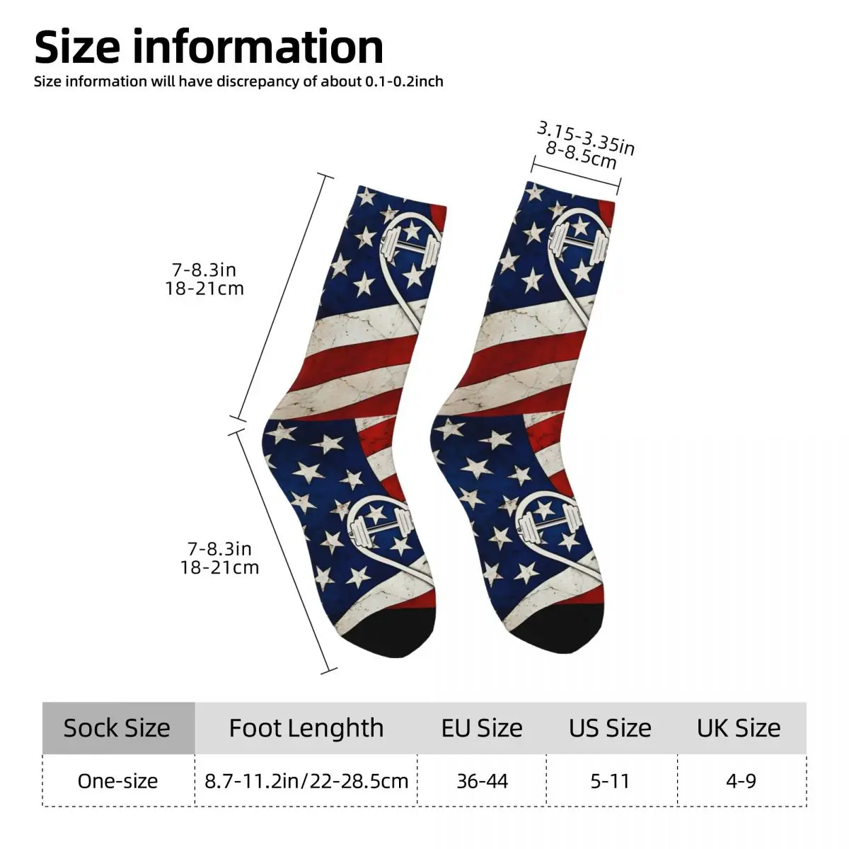 Weightlifting American Flag Kawaii Socks School Cartoon Pattern Socks