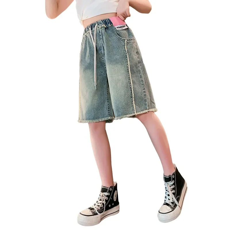 

Fashion Short Pants 4-14 Summer New Teenage Girls Solid Color Denim Shorts High Quality Jeans Shorts For Girls Clothes 5-14Years