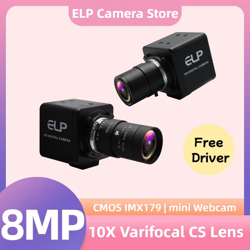 ELP 8MP 3264X2448 USB Webcam IMX179 5-50mm Varifocal CS Lens Machine Vision Industrial Surveillance Camera For Desktop PC