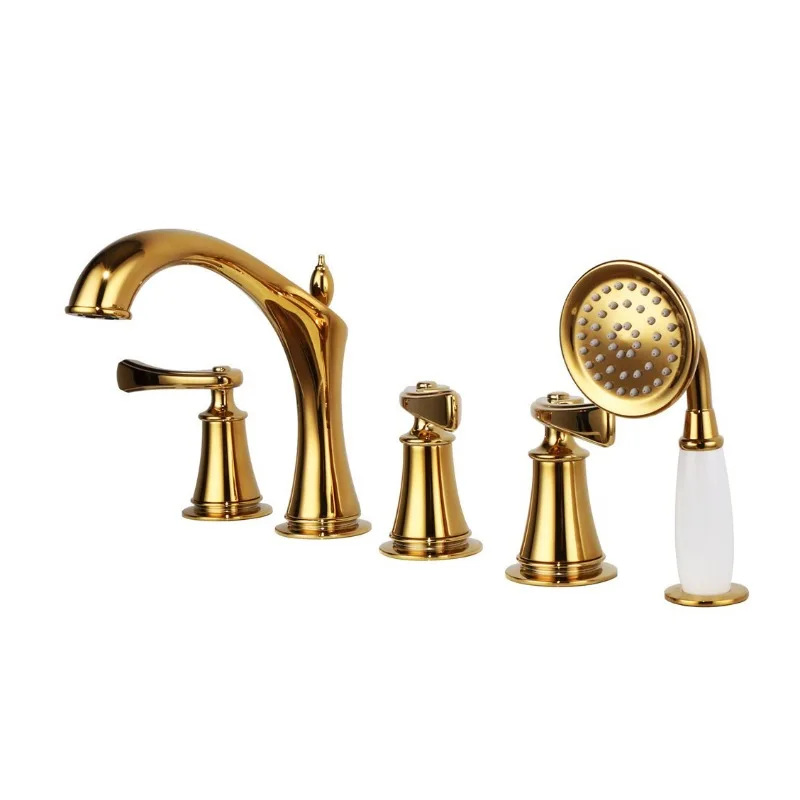 All-copper bathtub faucet, cylinder-side five-hole black and gold faucet, hotel engineering four-hole extended mouth hotel style
