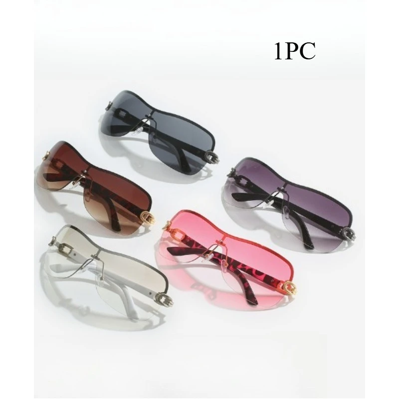 1PC Punk Trendy Rimless Rivets Sun Glasses Summer Trend Men Sunglasses Women's One Body Type Fashion Surround Style Sunglasses