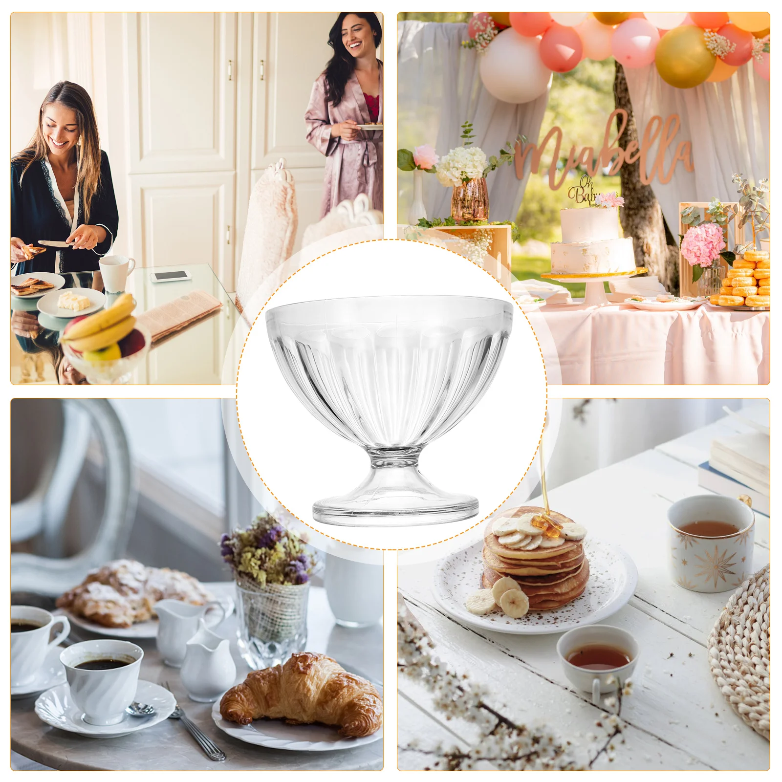 

3pcs 170Ml Ice Cream Cup Transparent Dessert Bowl For Fruit Salad Snack Pudding Cake Serving Kitchen Barware Essential