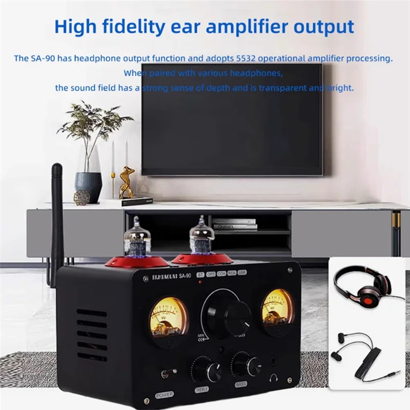 

Stylish-SA-90 NE5532 Bluetooth Amplifier USB Flash Drive Bluetooth Hifi Tube Small Audio Power Amplifier US-Plug