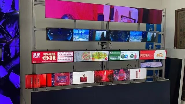 Hongnuo Double Screen Bar Stretched Monitor Strip Digital Signage Advertising Screen Lcd Rack Display For Supermarket Shelf