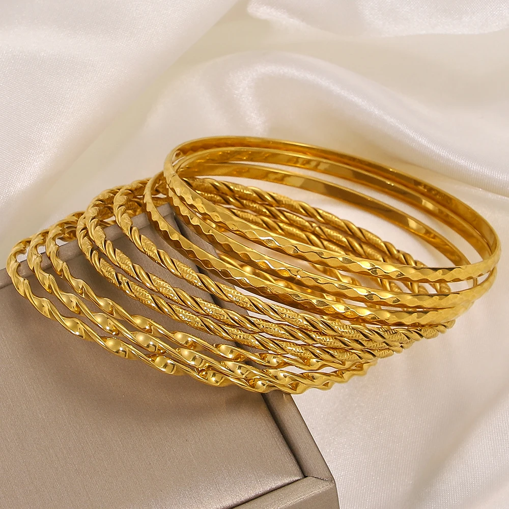 Greatera 3pcs/set Thin Stainless Steel Bracelets Twisted-pair Cable Design Bangle Stainless Steel Waterproof Women's Jewelry INS view 5