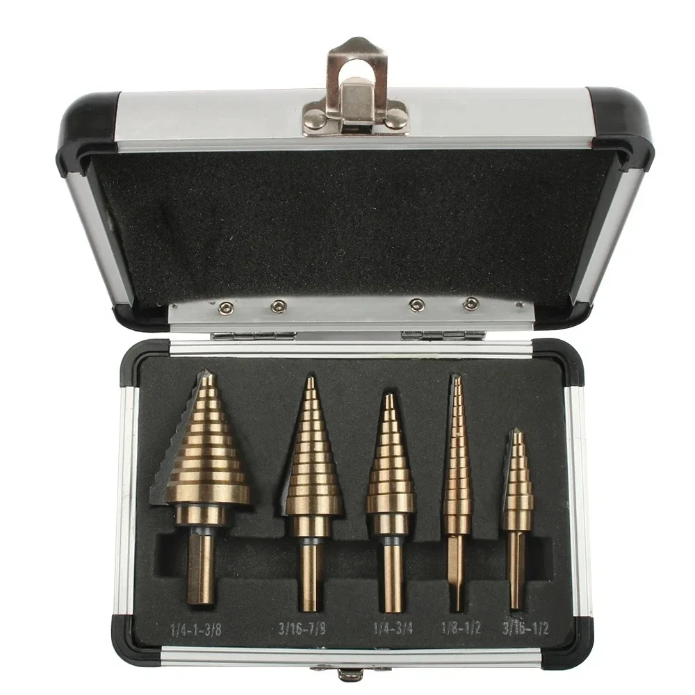 Step Drill Set 5pcs Step Drill Bit Set Hss Cobalt Multiple Hole 50 Sizes Cobalt Titanium Conical Carbide Perforator Hole Cutter images - 6