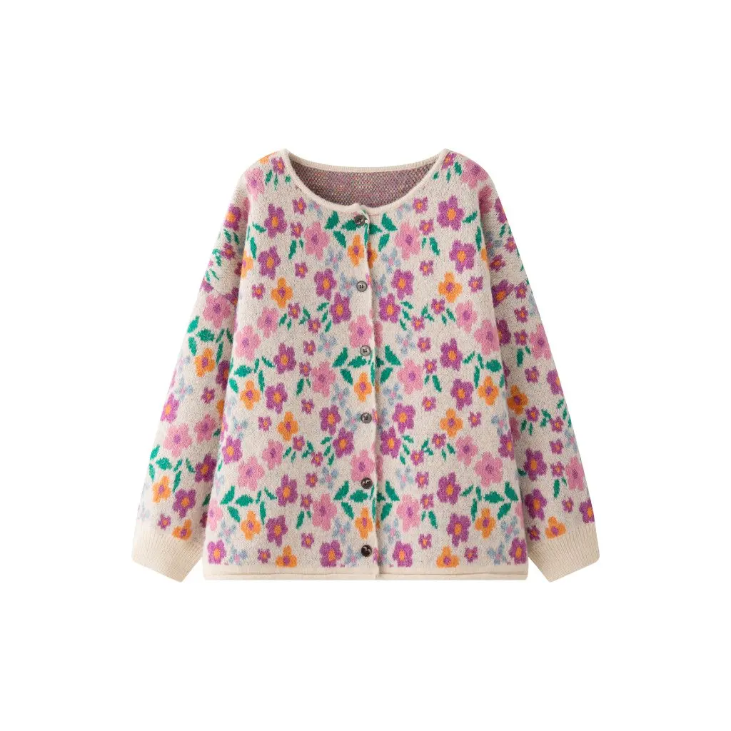 

Lufu Women's Floral Wool Knitted Cardigan Japanese Style Retro Age-Reducing Soft Waxy Comfortable Loose Top for Winter