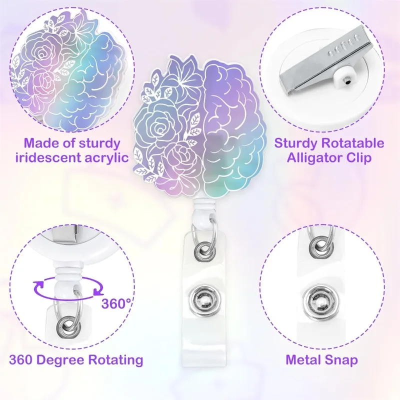 Acrylic Human Organs With Flowers Badge Reel Retractable ID Badge Holder With 360 Rotating Alligator Clip Name Holder
