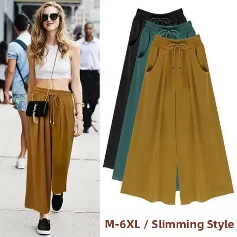 

plus Size Women's Slimming Wide Leg Pants Casual Loose Harlan Trousers plus Size Polyester Blend Straight Cut Summer 2024