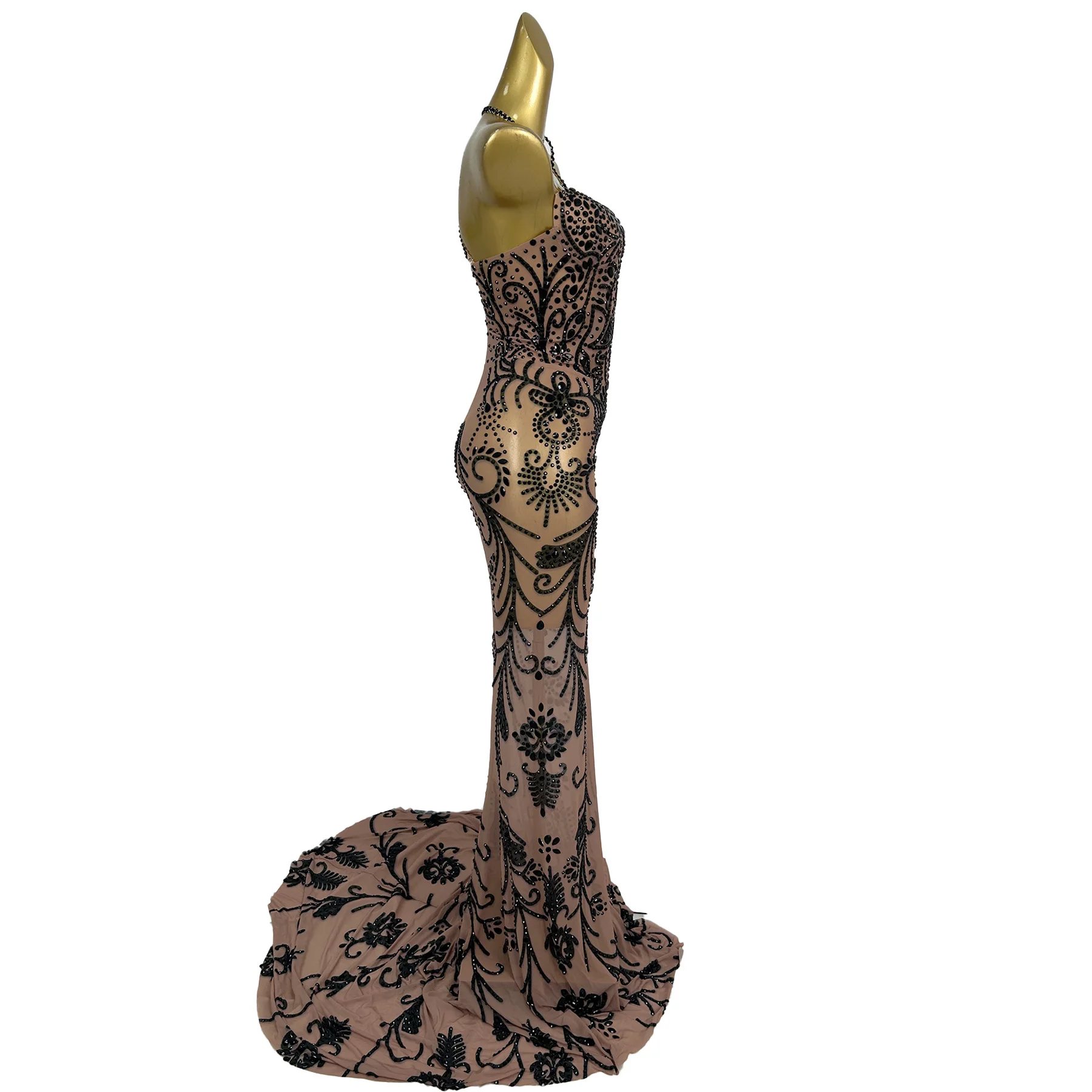 

Sparkly Rhinestone Transparent Floor-length Dress Birthday Party Evening Gown Gala Prom Red Carpet Elegant Formal Dress Yadan