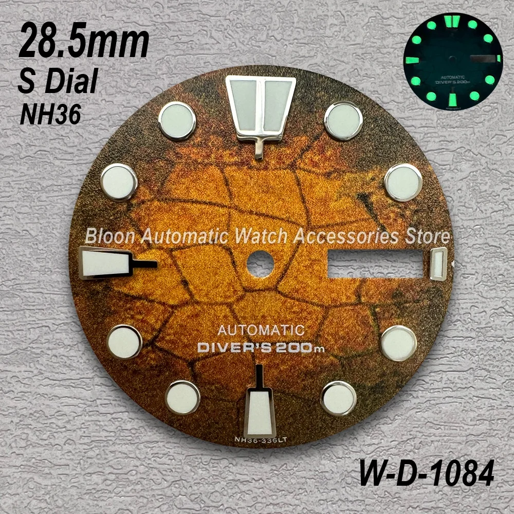28.5mm S Logo Dial Fit NH35/NH36/4R/7S Movement Green Luminous Tree Leaves Mechanical Watch Modification Accessories