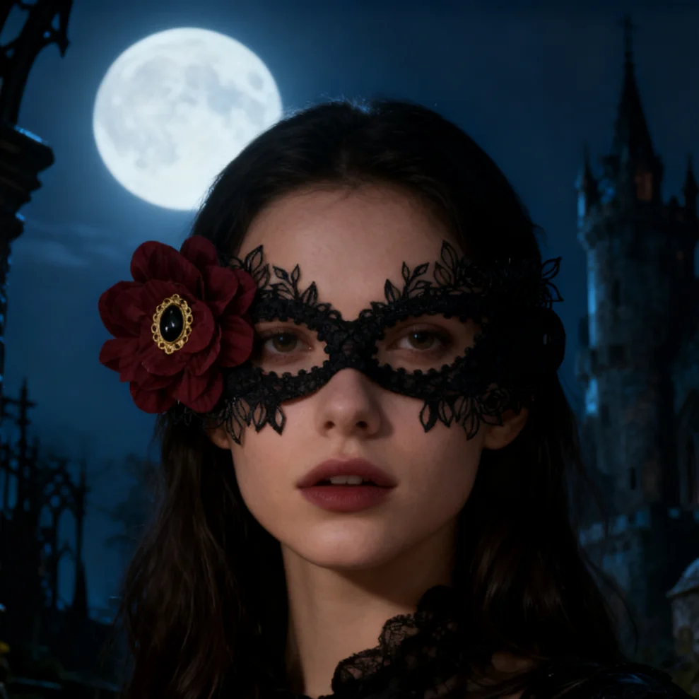Ladies Black Sexy Masquerade Ball Mask Gothic Princess Flower Diamond Eyes Mask Dress Up Costume Party Half Face Mask Decor Prop