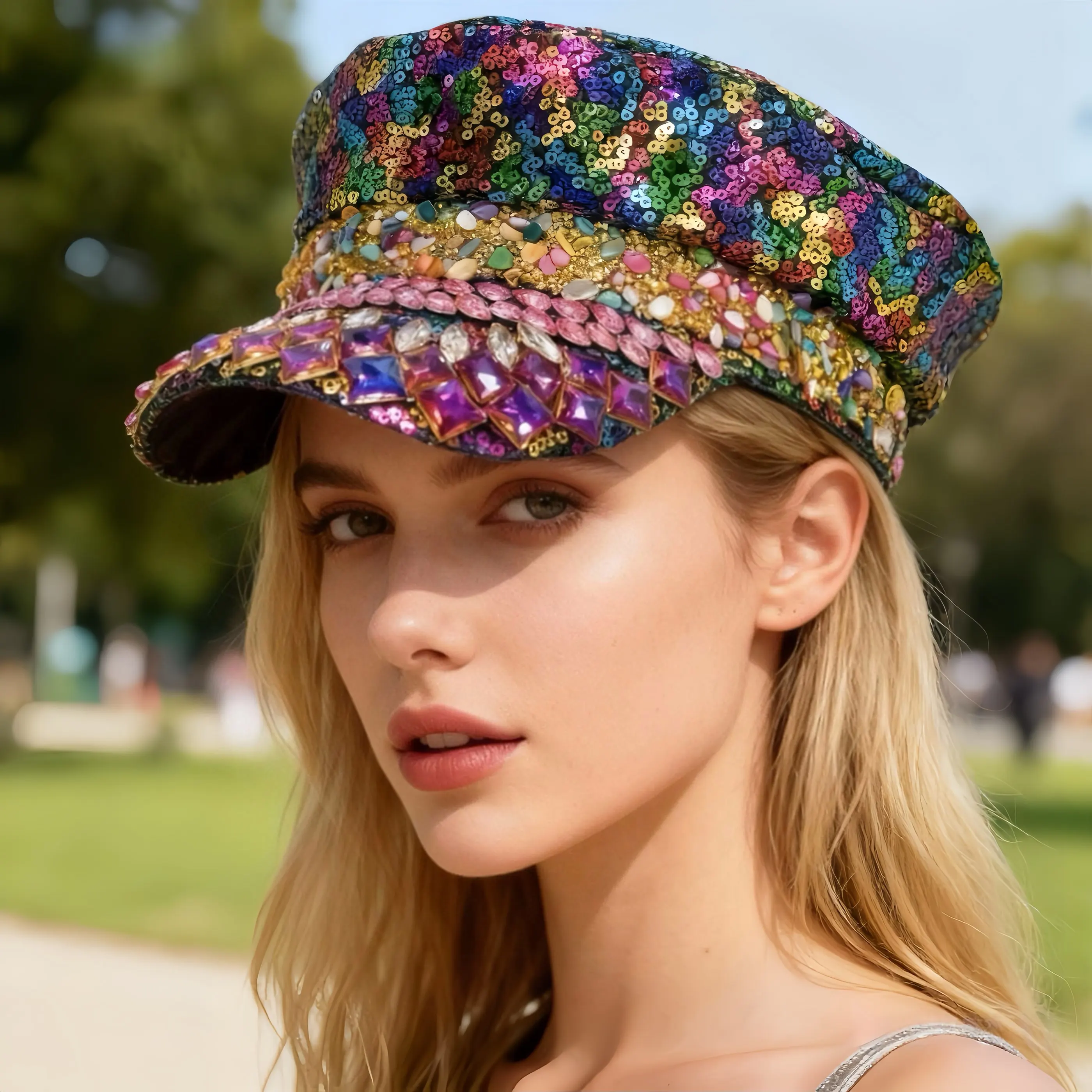 

Carnival Costume Hat Adult, Captain Hats Rhinestone for Burning Man Festival Woman, Cosplay Female Accessories