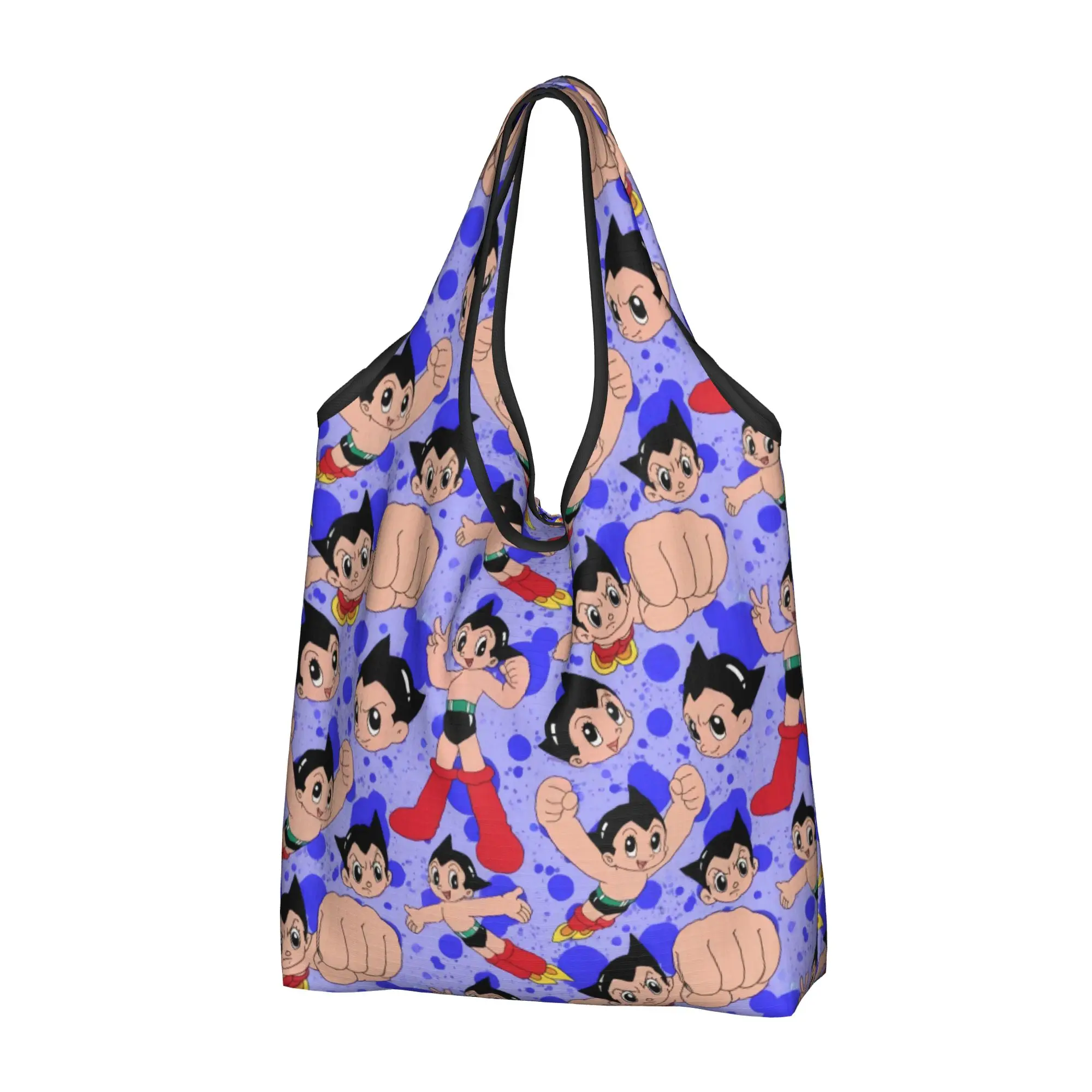 Custom Astro Boy Japan Manga Shopping Bags Women Portable Large Capacity Grocery Anime Cartoon Tote Shopper Bags