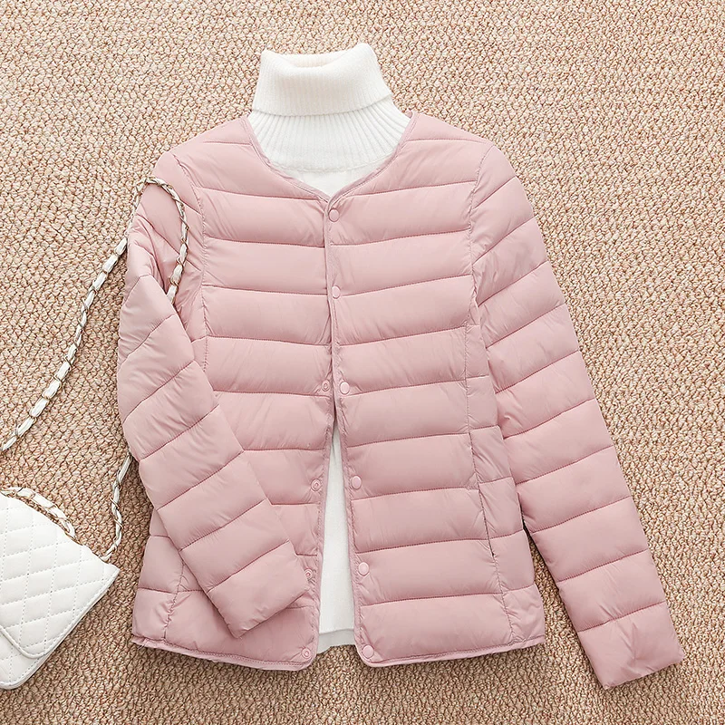 New Women's Cotton Jacket Short Style Lightweight round Neck Slim Fit Autumn Winter Korean Version Soft Cotton Coat
